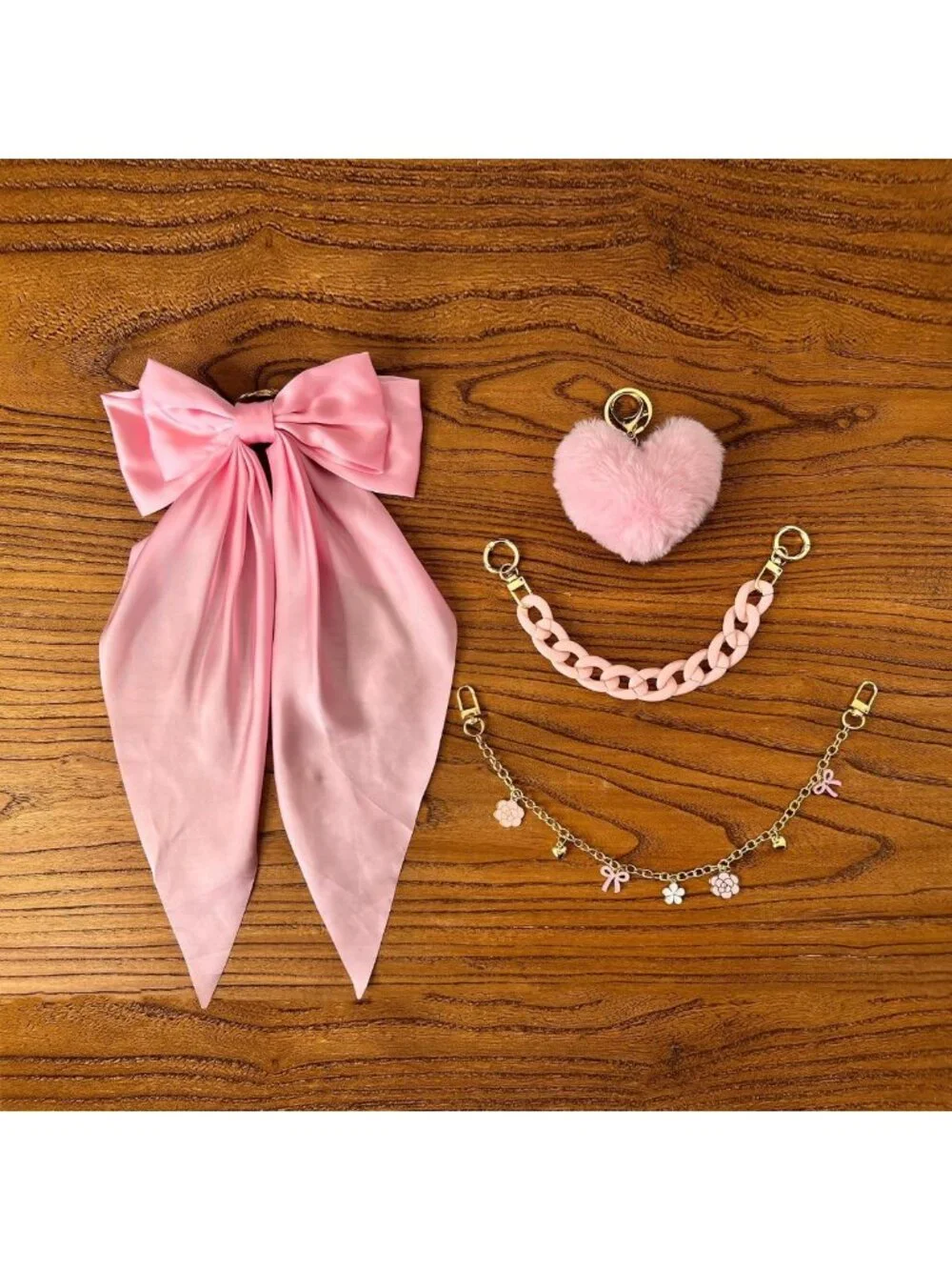 Satin Bow & Fluffy Ball Bag Charms for Tote Bags, Keychain Accessories for Women